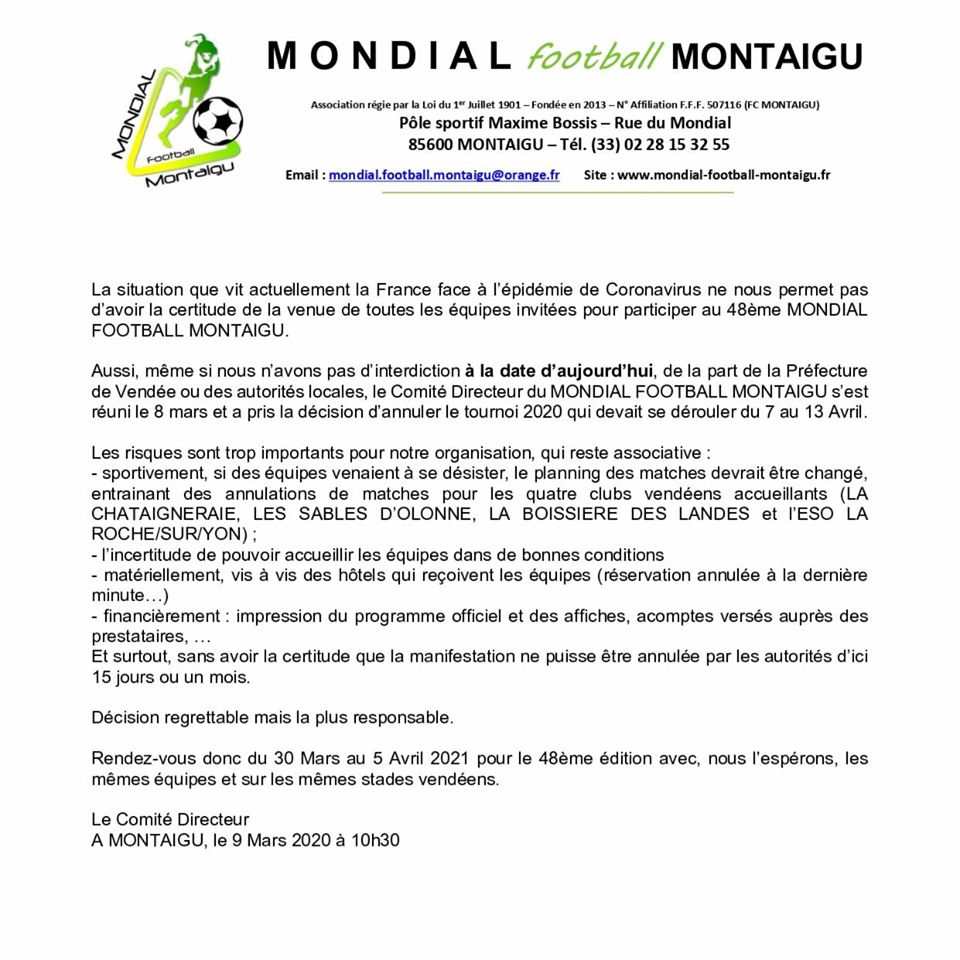 Communiqué du Mondial de football de Montaigu