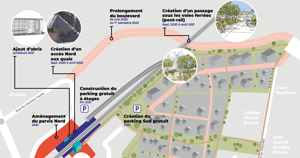 Plan : travaux du boulevard et de l'aménagement du quai nord, quartier gare.
