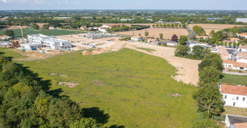 Photo : vue aérienne de l'emplacement du futur lotissement des Caillaudières, Boufféré, Montaigu-Vendée