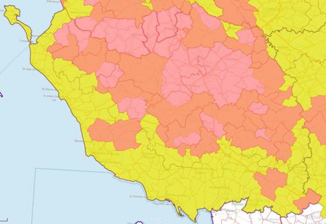 Influenza aviaire : carte du périmètre réglementé par la Préfecture de Vendée.